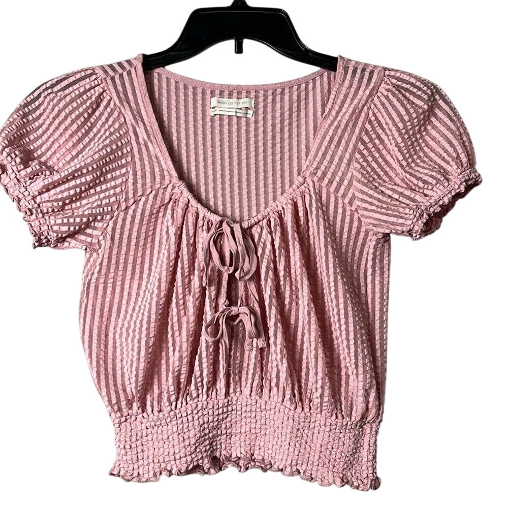Urban Outfitters Cropped Top Short Sleeve Sheer Puff Sleeve Pink Size XS